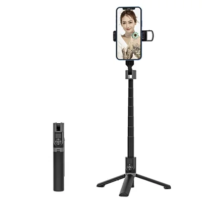 P70 Plus 100cm Extendable Selfie Stick Tripod with Single Fill Light Bluetooth-compatible Remote for Live Streaming - Black