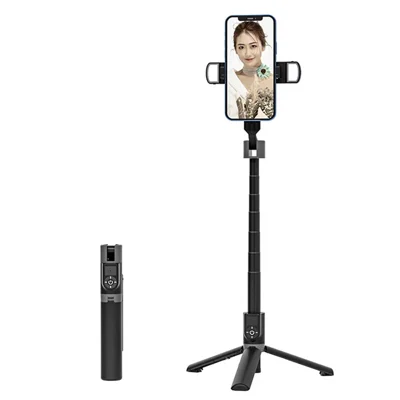 P70 Plus 100cm Extendable Selfie Stick Tripod with Dual Fill Light Bluetooth-compatible Remote for Live Streaming - Black