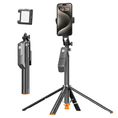 T04 1.77m Selfie Stick Tripod with 1Pc Beauty Light 360-Degree Pan-Tilt Head 1 / 4 Thread Mount for Smartphone Action Camera