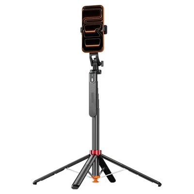 T185 1.75m Extended Selfie Stick Aluminum Alloy Pole Tripod 360-Degree Pan-Tilt Head for Live Streaming - Black