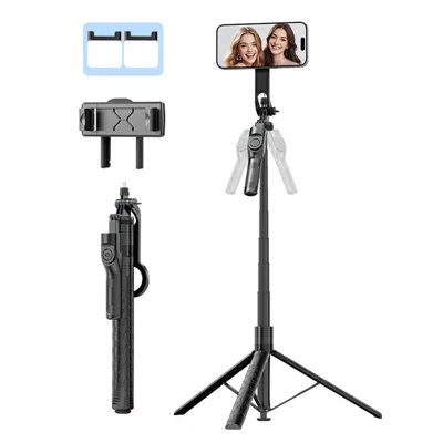 K53 Magnetic Phone Holder Selfie Stick with 2Pcs A1 Fill Light + Phone Clip 360 Degree Rotatable Gimbal Tripod Stand - Black
