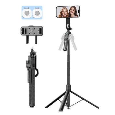K53 Magnetic Phone Holder Selfie Stick with 2Pcs Square Fill Light + Phone Clip 360 Degree Rotatable Gimbal Tripod Stand - Black