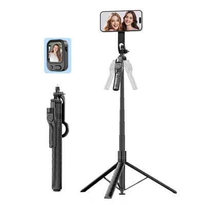 K53 Magnetic Phone Holder Selfie Stick with TP02 Viewfinder 360 Degree Rotatable Gimbal Tripod Stand for Live Streaming - Black
