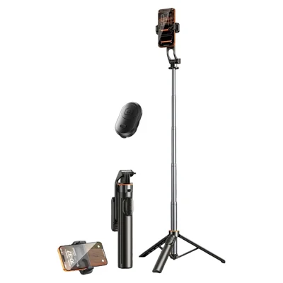 JAWASAI Selfie Stick avec Télécommande Bluetooth, Anti-secousses, Extensible 23-150 cm, Rotation 360°, Trépied en Acier Inoxydable - Noir