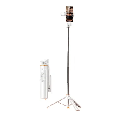 JAWASAI Trípode para autorretratos con apertura de un toque, 150 cm extensible, soporte para teléfono con rotación de 720° para fotografía - Blanco