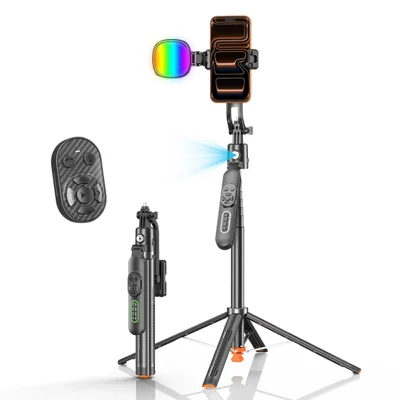 Q11 AI Face Tracking Phone Tripod Stand with RGB Fill Light 1.83m Extendable Anti Shake Selfie Stick Bluetooth-compatible 5.2 Remote Control for Photography - Black