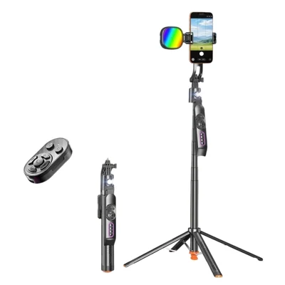 Q13TK Selfie Stick with RGB Fill Light 360° Face Tracking Reinforced Metal Frame Tripod - Black