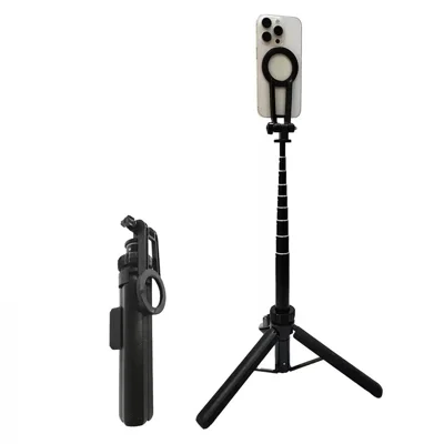 YUNTENG VCT-362 1.7m Magnetic Selfie Stick Floor Tripod with N52 Magnet, 8-Section Telescopic Pole, Bluetooth-compatible Remote - Black