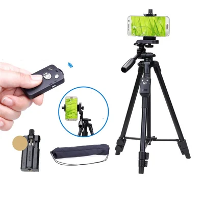 YUNTENG 5208 Professionele Statiefstandaard met Bluetooth-compatibele Afstandsbediening voor DSLR SLR Camera en Telefoon