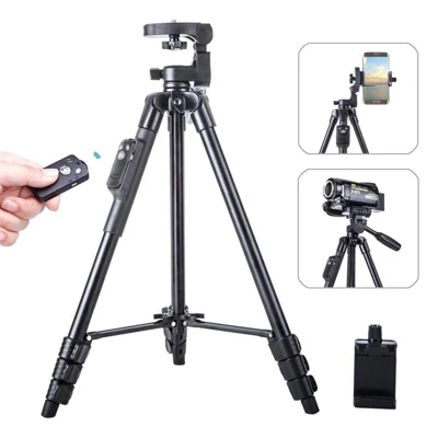 YUNTENG 5218 Bärbar Teleskopstativ för Fotografering med Bluetooth-kompatibel Fjärrkontroll för DSLR SLR Kamera och Telefon