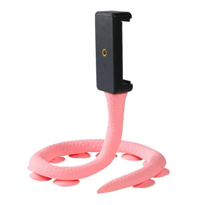 CIMAPRO RI-47 Cute Caterpillar Phone Holder Suction Cup Flexible Snake Desktop Outdoor Lazy Mobile Phone Holder Selfie Stick Bracket - Pink