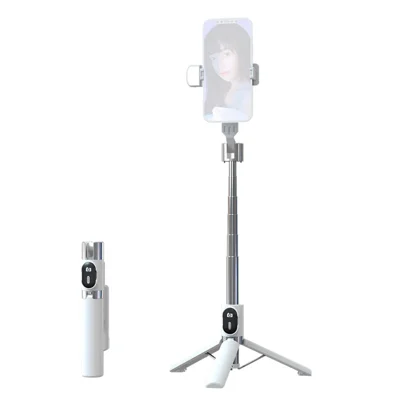 P60PRO Selfie Stick with Wireless Bluetooth-compatible Remote Control Portable 1.1m Tripod Stand with Fill Light - White