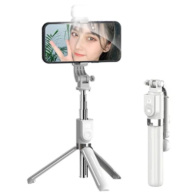 Z11S 103cm Portable Extendable Aluminum Pole Bluetooth-compatible Remote Control Phone Selfie Stick Photography Tripod with Fill Light - White