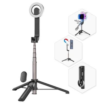 TELESIN WS-22005 Suporte de Telemóvel Magnético Mini Tripé de Alumínio com Controlo Bluetooth Compatível Vara de Selfie Telescópica para iPhone 12-15 Series