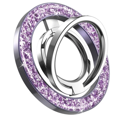 Tri-fold Phone Ring Kickstand Magnetic Ultra-thin Shiny Alloy Finger Ring Holder - Purple