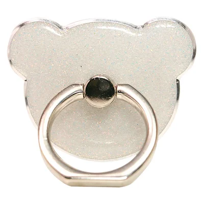 Berenvorm Glitter Mobiele Vingerring Steunbeugel Telefoonhouder - Wit