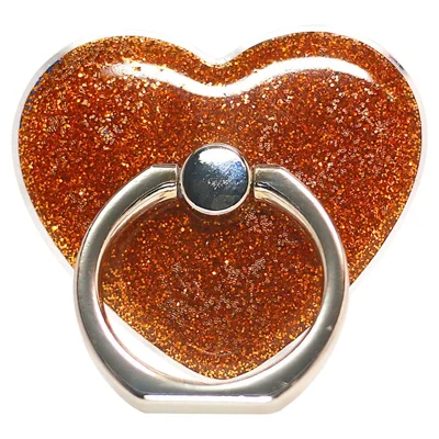 Anel com Glitter em Forma de Coração e Suporte Tipo Cavalete para Smartphone, com Fivela de Metal - Cor Laranja
