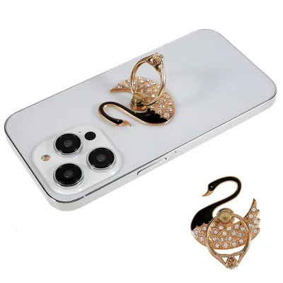 Suporte de Anel de Telefone Bling Glitter Swan - Preto