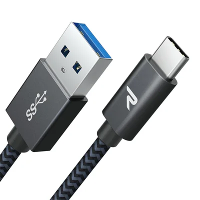 RAMPOW T01 Type-C to USB 3.0 Nylon Braided Data Sync Charging Cable, 1M - Black
