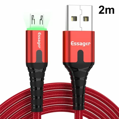 ESSAGER كابل شحن وبيانات مجدول من مايكرو يو إس بي إلى يو إس بي مع مؤشر ليد 2 متر - أحمر