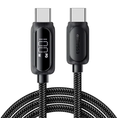 ESSAGER 3 m Type-C til Type-C PD 100 W Digital Display Datakabel med Vævet Hurtig Opladningsledning