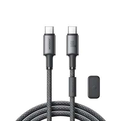 JOYROOM S-A50 1,2 m Type-C til Type-C 60 W hurtiglade datakabel med magnetisk kabelholder til iPhone 16-15-serien – mørk grå