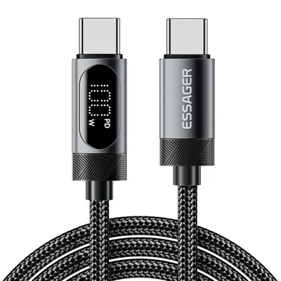 ESSAGER 2m USB C to USB C Cable 100W Digital Display Fast Charging Data Sync Cord