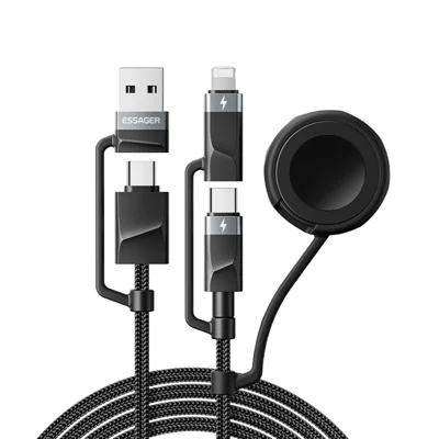 ESSAGER 5 in 1 Charging Cable 1M Fast Charging PD 60W Data Sync 480Mbps Cable for Phone / Tablet / Watch