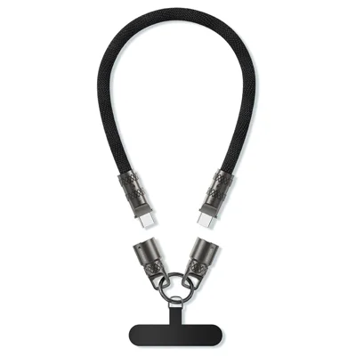 ESSAGER Crossbody Phone Lanyard PD 60W Charging Cable Type-C to Type-C Braided Data Cord 0.3m - Black
