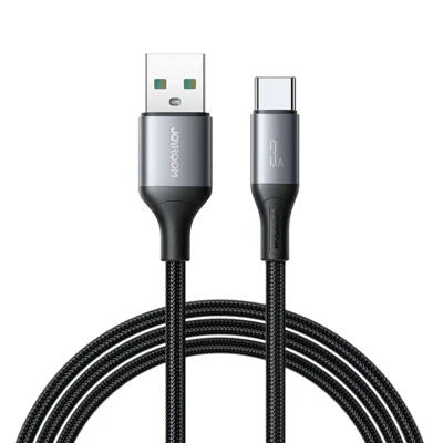 JOYROOM S-A28 1m USB-A to Type-C Cable 3A Fast Charging Nylon Braided Data Cord - Black