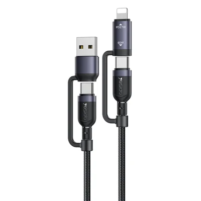 YESIDO CA200 4 in 1 Charging Cable USB / Type-C to Type-C / 8-Pin Braided Data Cord