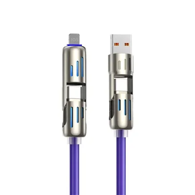 1m 4 in 1 Data Cable 240W Super Fast Charging Type-C / USB to Type-C / 8Pin Liquid Silicone Cord - Purple