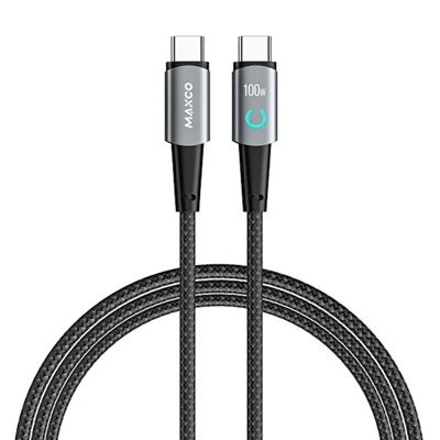 MAXCO 1.2m Type-C to Type-C PD 100W Fast Charging Cable LED Indicator Aluminum Alloy Braided Cord