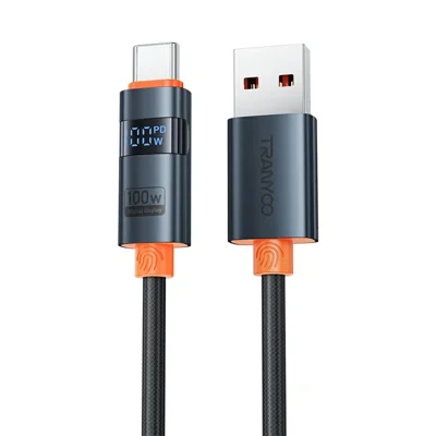 TRANYOO AC-6 For Samsung 100W USB to Type-C Cable 1.2m Braided Digital Display Fast Charging Cord