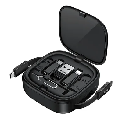 RECCI RS36T 5-in-1 PD 65W Fast Charging Data Cable USB Adapter Kit with Phone Stand Storage Box