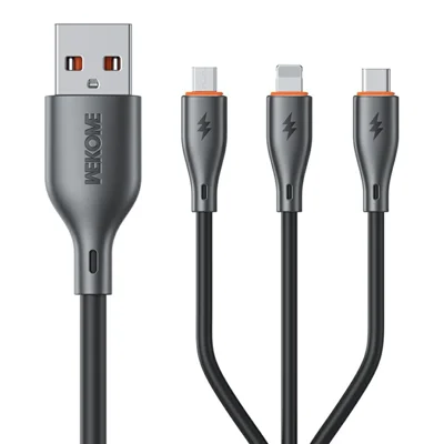 WEKOME WDC-119 Flash Series 1.2m 3 in 1 iP  /  Micro  /  Type C 66W Fast Charging 480Mbps Data Cable - Black