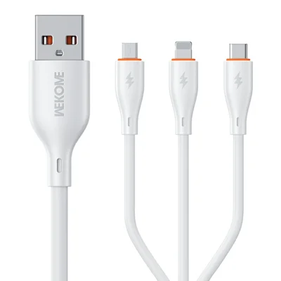 WEKOME WDC-119 Flash Series 1.2m 3 in 1 iP  /  Micro  /  Type C 66W Fast Charging 480Mbps Data Cable - White