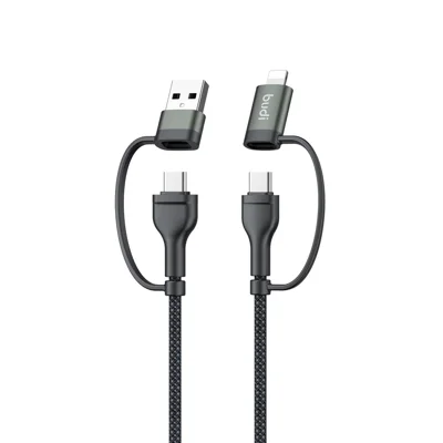 BUDI DC259ATTL12B 4 i 1 1,2 m PD 65 W USB / Type-C til iP / Type-C opladningskabel hurtig opladningskabel - Sort