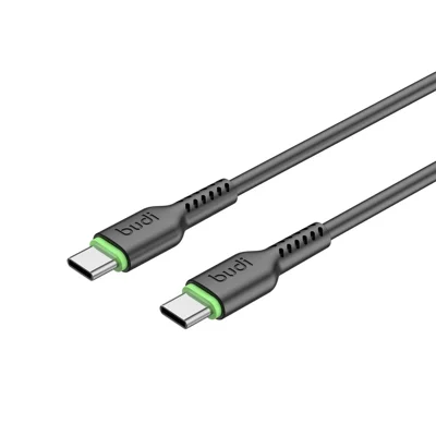 BUDI DC158TT10 1 m 65 W hurtigladekabel Type C, blødt TPE USB-C til USB-C datakabel - Sort