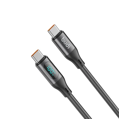 BUDI DC262TT12B 1,2 m 100 W Câble de charge rapide USB C vers USB C avec affichage numérique et gaine en silicone liquide