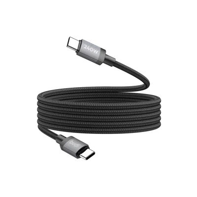 BUDI DC265TT15B 1,5 m USB-C til USB-C, 240 W hurtiglader med magnetisk strømforsyning, tekstileret datakabel