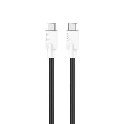 BUDI DC263TT12 1,2 m USB-C til USB-C datakabel med 65 W hurtigopladning, blød TPE-kabel - Sort
