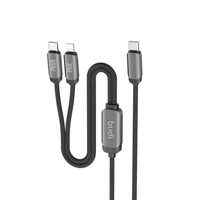 BUDI DC266TTL12B 1.2m 2 in 1 USB C to USB C  /  iP Cable 100W Fast Charging Data Sync Braided Cord