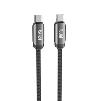 BUDI DC266TT12B 1,2 m tekstileret data-/synkroniseringskabel USB-C til USB-C 100 W PD hurtigladekabel