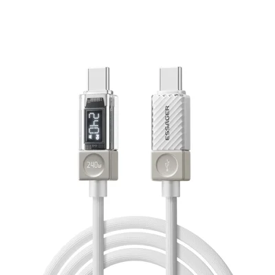 ESSAGER 1m Type-C to Type-C Charging Cable 100W Transparent Digital Display Data Cable - White