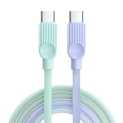 ESSAGER ES-X73 1m USB-C to USB-C Cable 60W Fast Charging Data Cable Smart Chip Control - Purple  /  Green