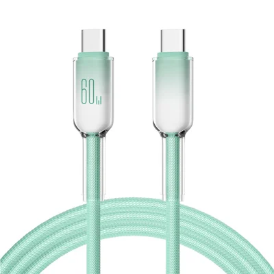 ENKAY HAT PRINCE 2m PD 60W Type-C to Type-C Cable Gradient Ice Clear Braided Transfer Cord for iPhone 17 / 16 / 15 Series / Android - Green