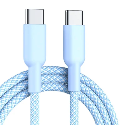 ENKAY HAT PRINCE 2m PD 60W Type-C to Type-C Cable Nylon Braided Charging Cord Data Transfer for iPhone 17  /  16  /  15 Series / Android - Blue