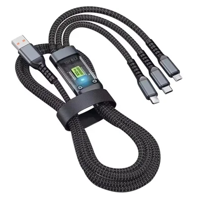 Cable de carga rápida 3 en 1 de 100 W con conector Tipo C / iP / Micro USB, cable de carga de 1,2 m con indicador LED para múltiples dispositivos