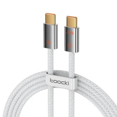 TOOCKI TX110C4 2m 240W Mini Zinc Alloy USB-C to USB-C Cable 480Mbps Data Transfer Cable with Smart Chip for Laptop Phone Tablet - White